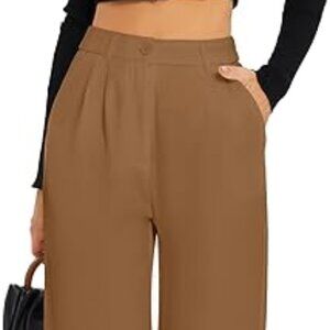 Funyyzo Womens Wide Leg Pants High Waisted Work Trousers Size:Large